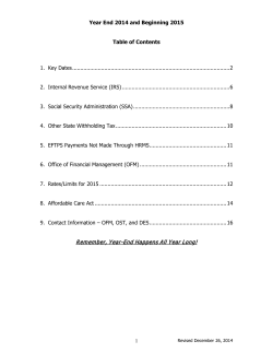 1 Year End 2014 and Beginning 2015 Table of Contents 1. Key