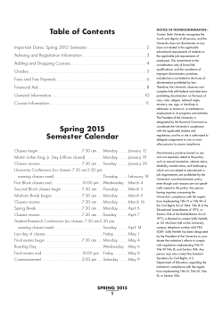Table of Contents Spring 2015 Semester Calendar
