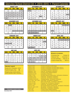 Glenview School District 34 • 2014–2015 • Parent Calendar