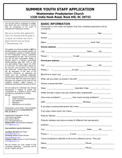 SUMMER YOUTH STAFF APPLICATION