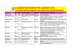 Planned shutdown schedule for January 2015