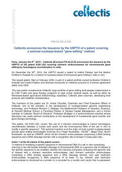 Cellectis announces the issuance by the USPTO of a patent