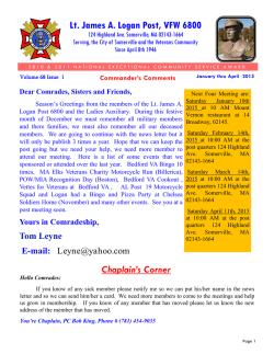 January thru April 2015 - Lt. James A Logan Post VFW 6800