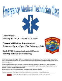 EMT Training Class - January 6 - March 31, 2015