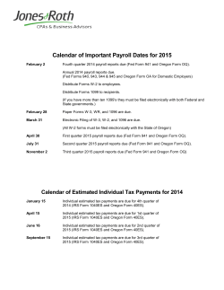 2015 Calendar of Payroll Dates