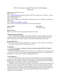 PSYC 447 Section B1 and PSYCO 505 B5: Self & Identity Winter 2015