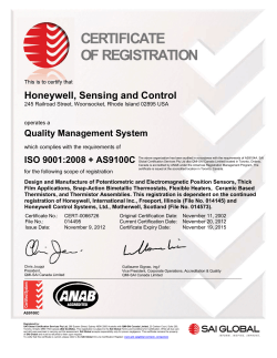 CERTIFICATE OF REGISTRATION - Honeywell Sensing and Control