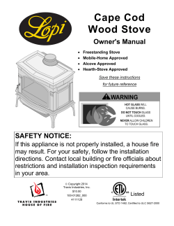 Cape Cod Wood Stove Owner's Manual