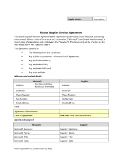 Master Supplier Services Agreement