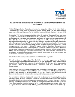 NR TM Announces Resignation of Chairman Appointment of