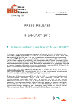 PRESS RELEASE 9 JANUARY 2015