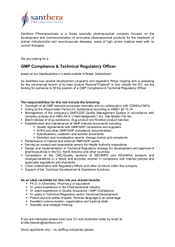 GMP Compliance & Technical Regulatory Officer