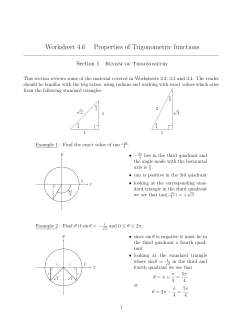 Worksheet 4.6 Properties of Trigonometric functions