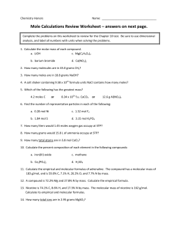 Mole Calculations Review Worksheet – answers on next page.