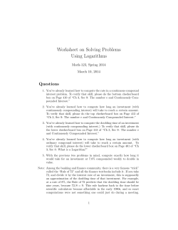 Worksheet on Solving Problems Using Logarithms