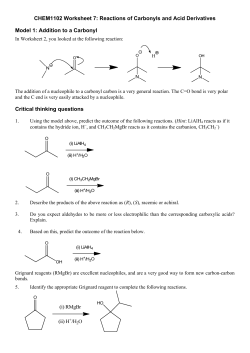 CHEM1102 Worksheet 7: Reactions of Carbonyls and Acid