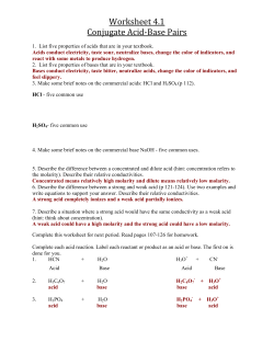 Acids Bases and Salts - Worksheet #1 answers