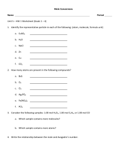 Mole Conversions Name Period Unit 5 – HW 1 Worksheet (Goals 1