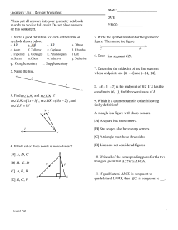 Geometry Unit 1 Review Worksheet Please put