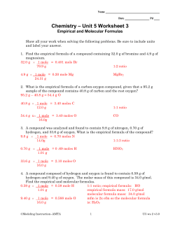 Chemistry – Unit 5 Worksheet 3