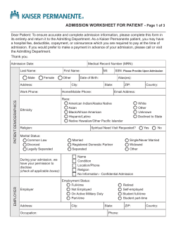 Admission Worksheet for Patient - My Doctor Online