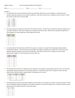 Algebra 2 Honors Linear and Quadratic Regression Worksheet 1