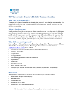 UOIT Career Centre Transferrable Skills Worksheet Part One