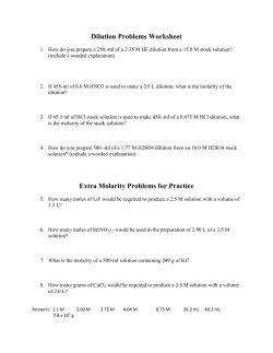 Dilution Problems Worksheet Extra Molarity Problems for Practice