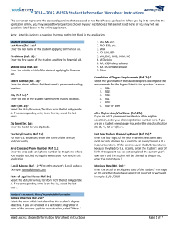 2014 – 2015 WASFA Student Information Worksheet Instructions