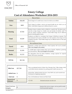 Emory College Cost of Attendance Worksheet 2014-2015