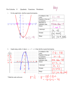 Pre-Calculus 11 Quadratic Functions Worksheet.