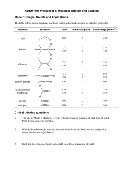 CHEM1101 Worksheet 5: Molecular Orbitals and Bonding Model 1