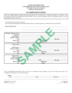 STATE OF MARYLAND Net Tangible Benefit Worksheet