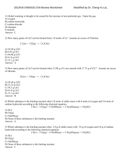 2013Fall CHEM101 Ch4 Review Worksheet Modified by Dr. Cheng