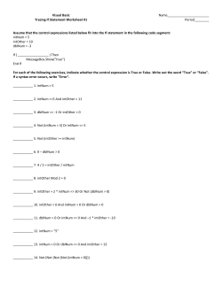 Visual Basic Tracing If Statement Worksheet #1