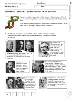 Worksheet Lesson 5: The discovery of DNA's