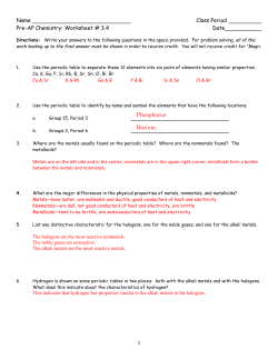 Name Class Period Pre-AP Chemistry: Worksheet # 3.4 Date
