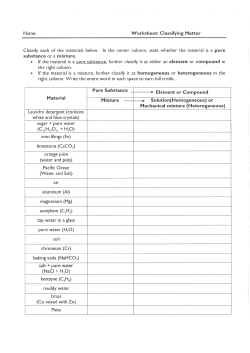 Name: Worksheet: Classifying Matter Classify each of the materials