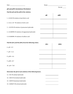 pH and pOH Calculations Worksheet