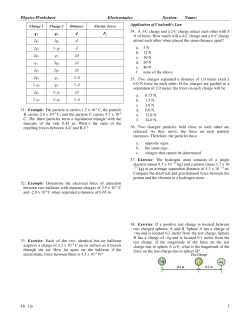 Physics Worksheet Lesson 16 Electrostatics