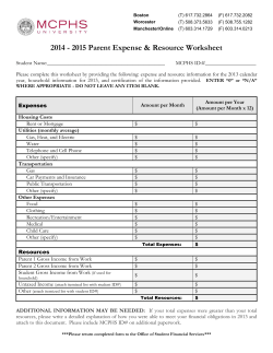 2014 - 2015 Parent Expense & Resource Worksheet