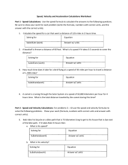 Speed, Velocity and Acceleration Calculations Worksheet Part 1