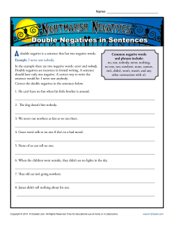 Double Negatives in Sentences | Word Usage Worksheet