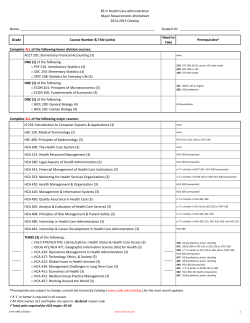 BS in Health Care Administration Major Requirements Worksheet