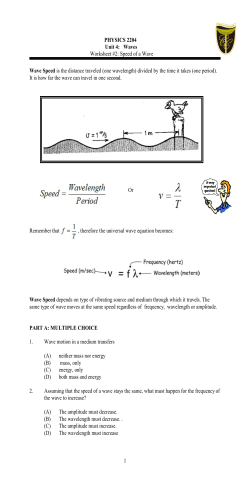 1 PHYSICS 2204 Unit 4: Waves Worksheet #2: Speed of a Wave