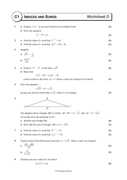 C1 Worksheet D - A Level Maths Help