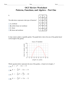 OGT Review Worksheet Patterns, Functions, and Algebra – Part One