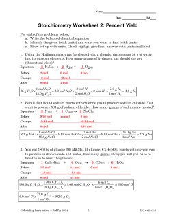 Stoichiometry Worksheet 2: Percent Yield