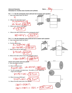 Advanced Geometry Name: Worksheet 9.2: Surface area of prisms