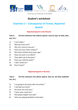 Student's worksheet Grammar 2 – Consequence of Tenses